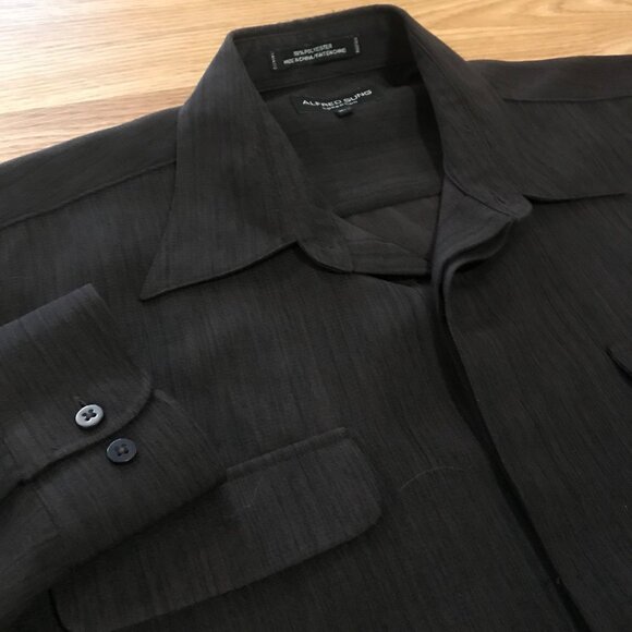 Alfred Sung Men's Black Long-Sleeve Hidden Button-Up Shirt L/G 100% Polyester - Picture 2 of 9